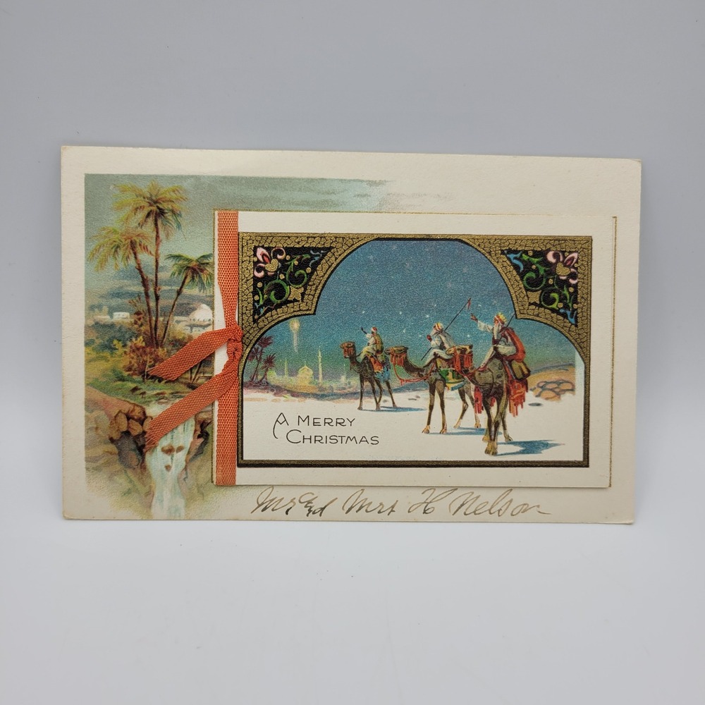 Vintage Merry Christmas Postcard Three Kings Wise Men Ephemera‎